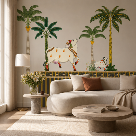 Surbhi living room wallpaper - custom mural printed and installed in Dubai