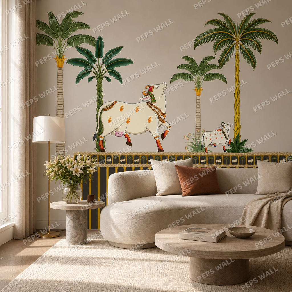 Surbhi living room wallpaper - custom mural printed and installed in Dubai
