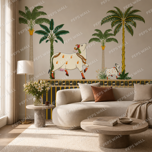 Surbhi living room wallpaper - custom mural printed and installed in Dubai
