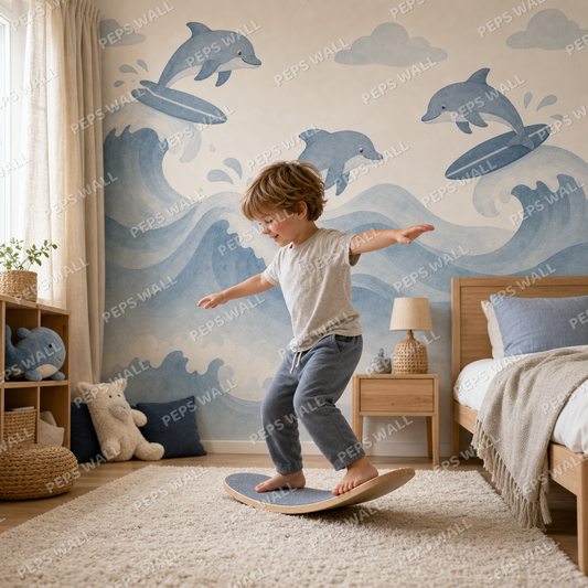 Little Surfers wallpaper in a Dubai kids bedroom - Peps Wall