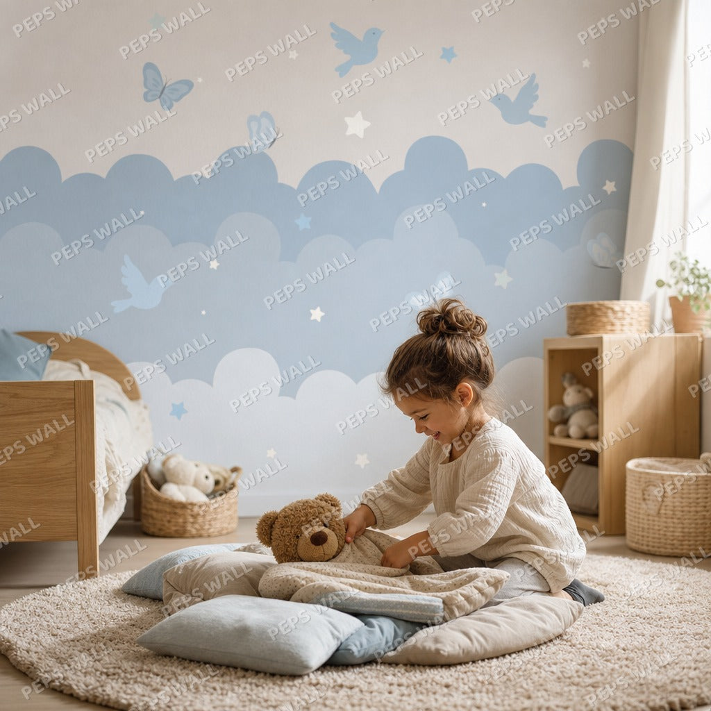 Sweet Dreams - Blue wallpaper mural — kids room mockup