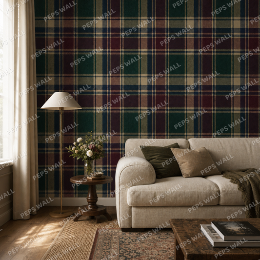 Tartan and Plaid living room wallpaper - custom mural printed and installed in Dubai
