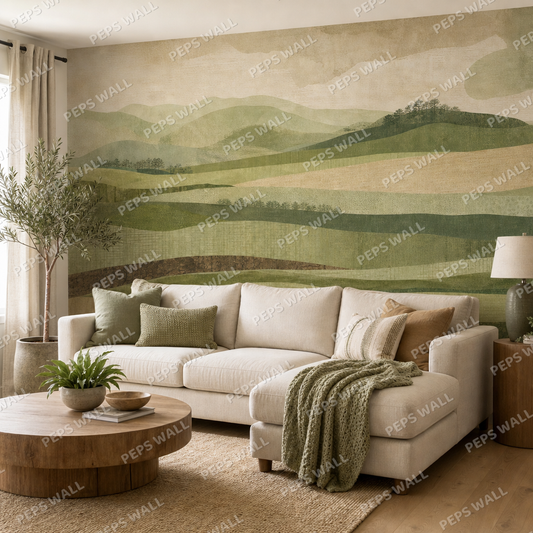 Tatami Fields wallpaper in a Dubai living room - Peps Wall