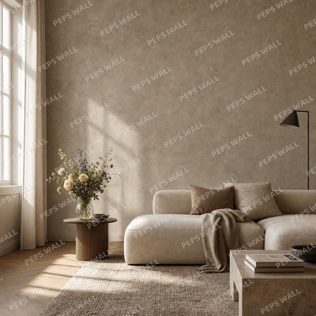 Taupe Plaster living room wallpaper - custom mural printed and installed in Dubai