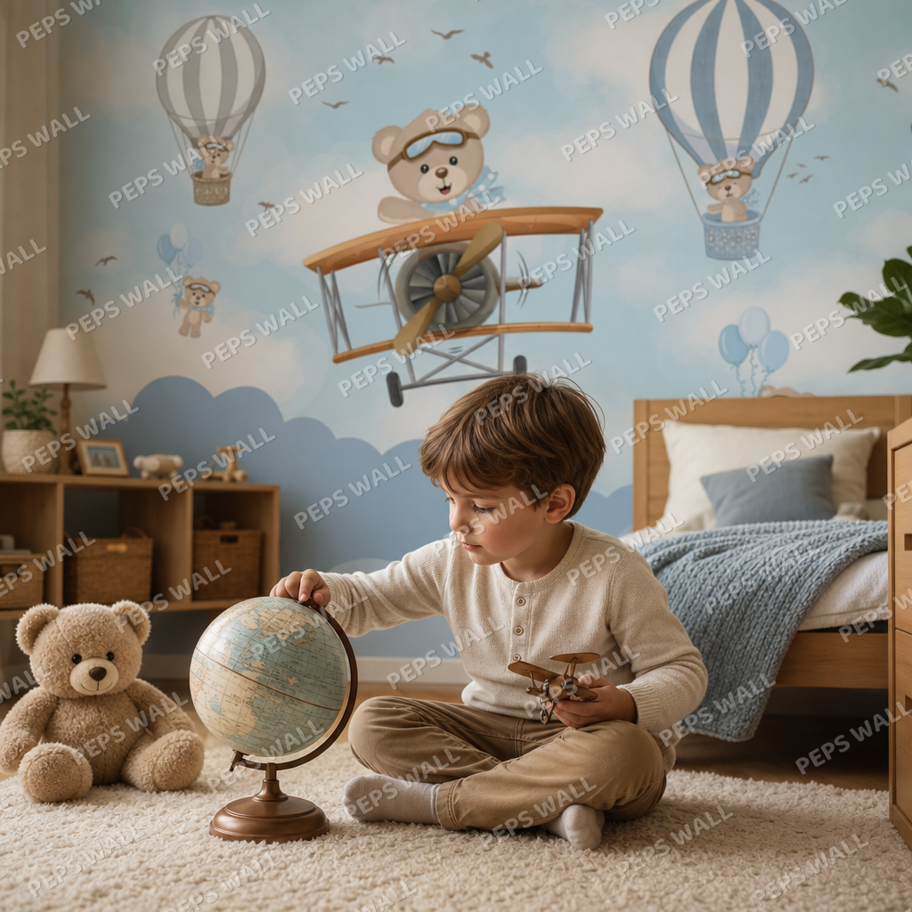 Teddy Adventure kids room wallpaper - custom mural printed and installed in Dubai