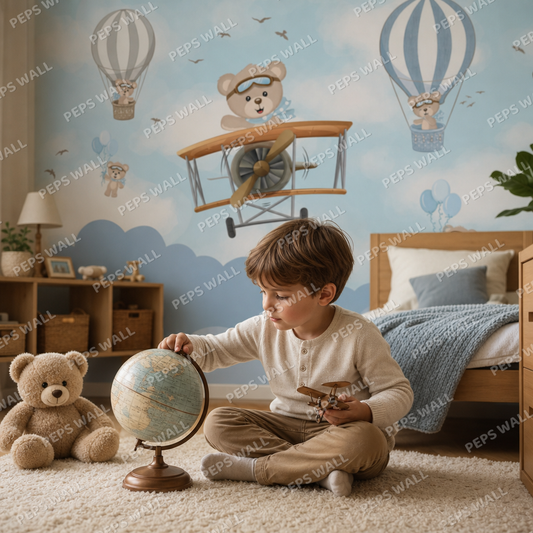 Teddy Adventure kids room wallpaper - custom mural printed and installed in Dubai