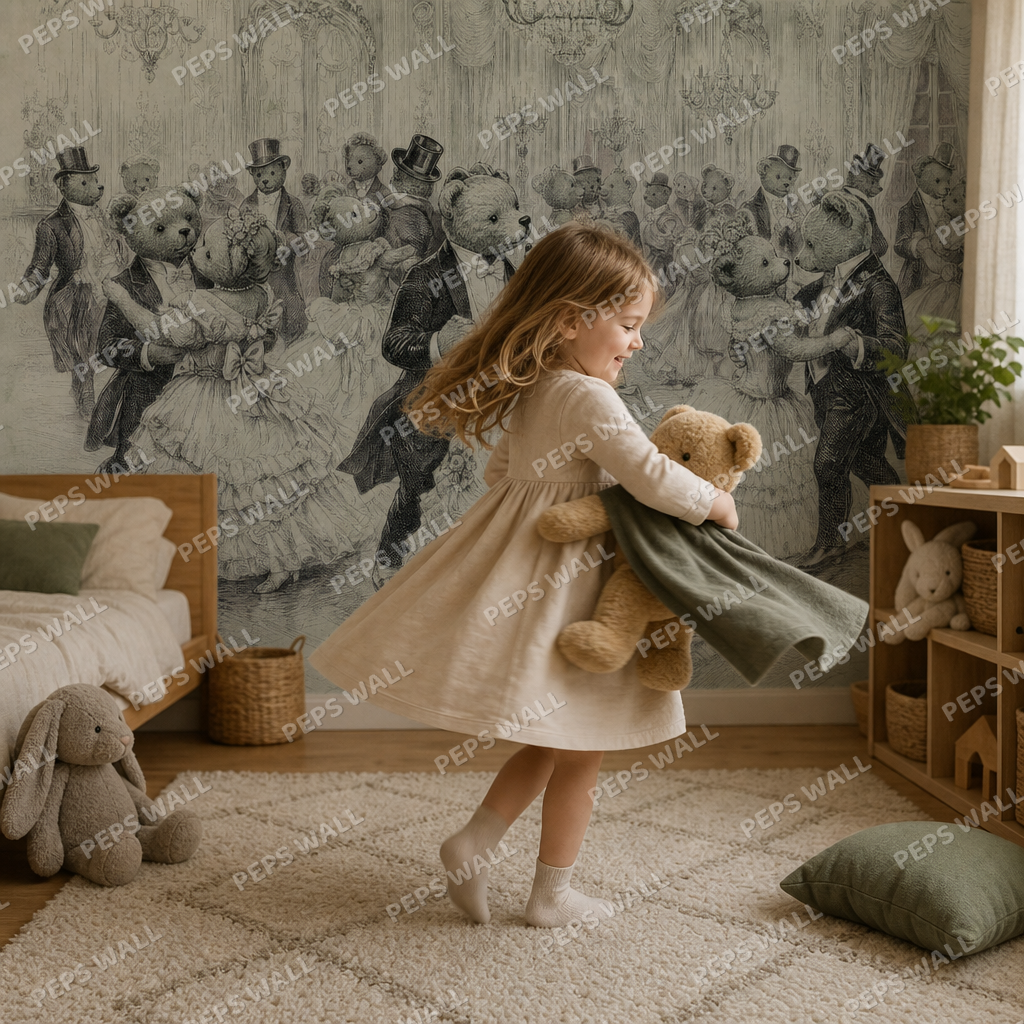 The Teddy Ball in Sage wallpaper in a Dubai kids bedroom - Peps Wall