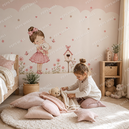 Teddy Bear Garden Dreams kids room wallpaper - custom mural printed and installed in Dubai