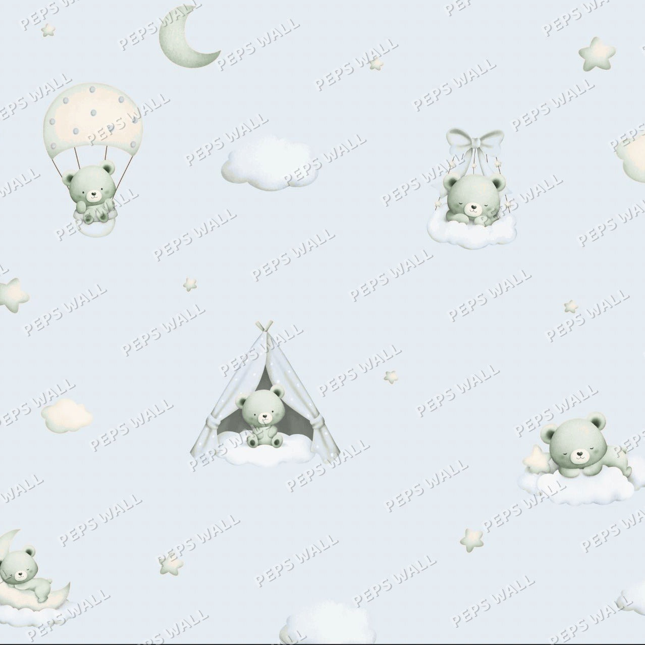 Teddy on Clouds - Sage wallpaper design