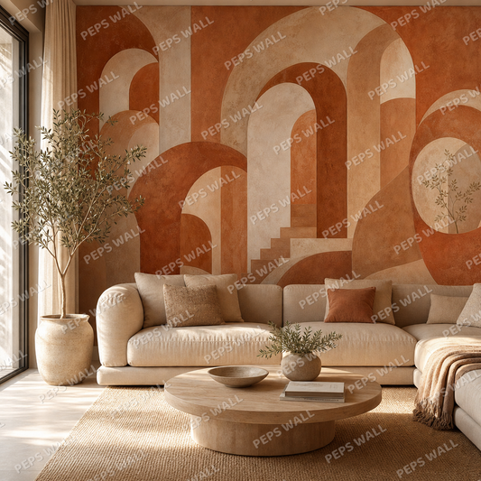 Terra Arches wallpaper in a Dubai living room - Peps Wall