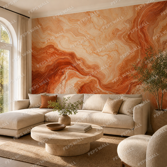 Terracotta Marble wallpaper in a Dubai living room - Peps Wall