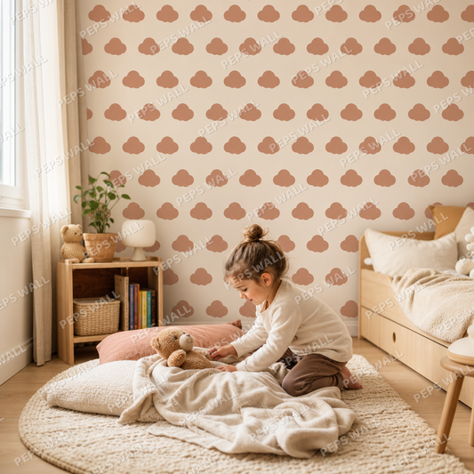 Terracotta Cloud kids room wallpaper - custom mural printed and installed in Dubai