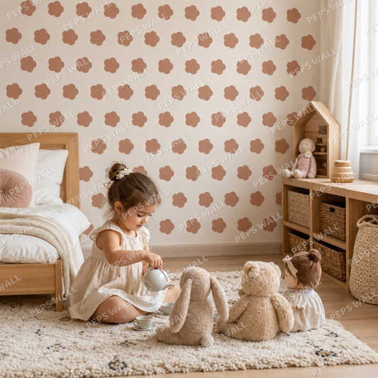 Terracotta Ditsy Floral kids room wallpaper - custom mural printed and installed in Dubai