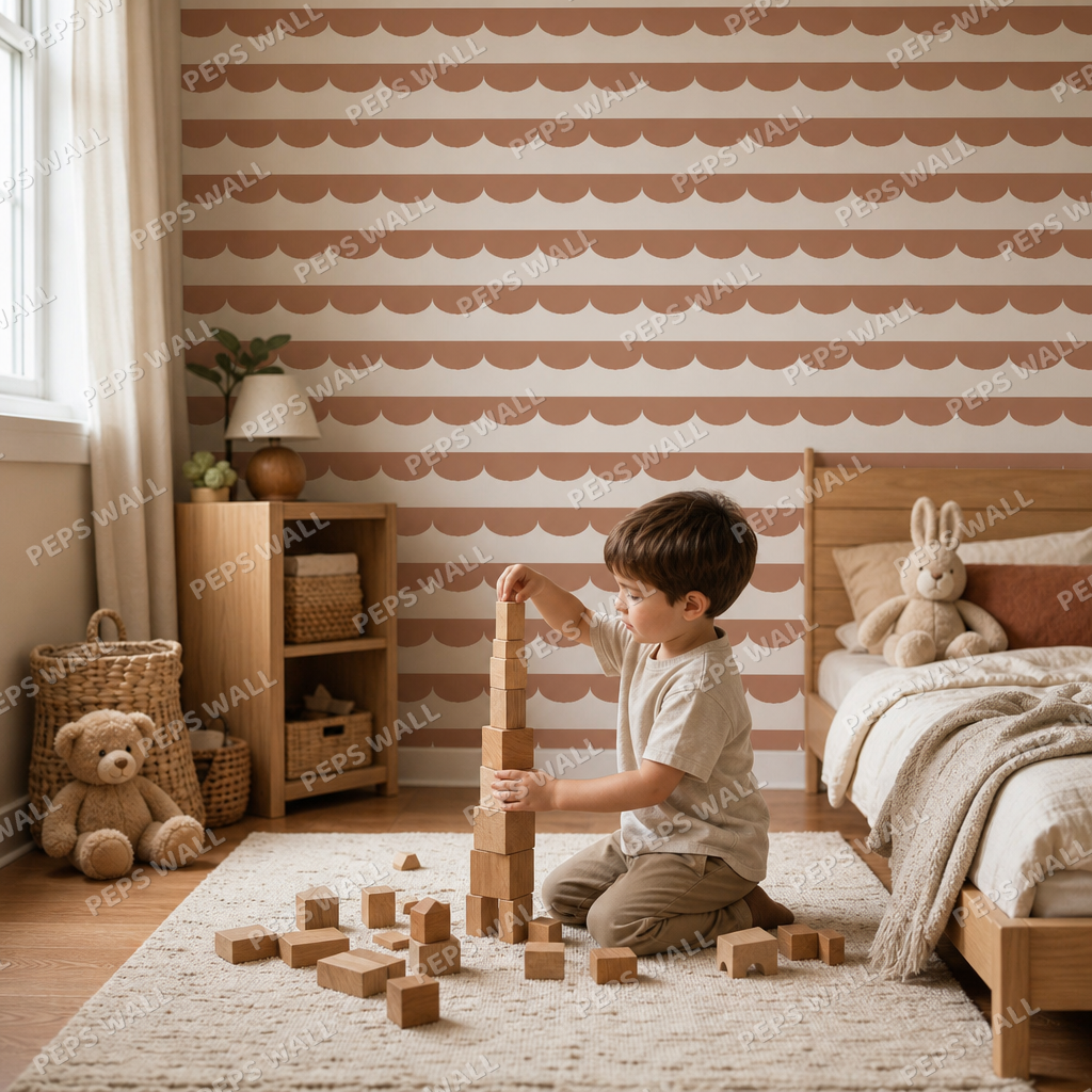 Terracotta Scallop kids room wallpaper - custom mural printed and installed in Dubai