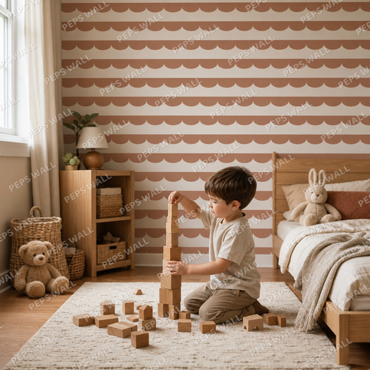 Terracotta Scallop kids room wallpaper - custom mural printed and installed in Dubai