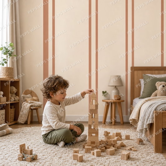 Terracotta Stripe Banker kids room wallpaper - custom mural printed and installed in Dubai