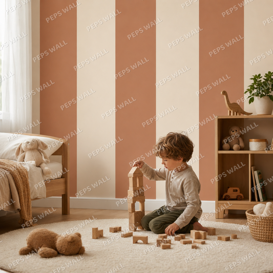 Terracotta Stripe Cabana kids room wallpaper - custom mural printed and installed in Dubai