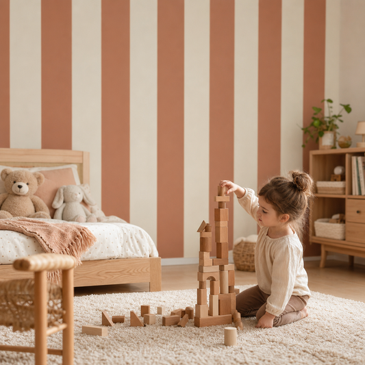 Terracotta Stripe Classic kids room wallpaper - custom mural printed and installed in Dubai