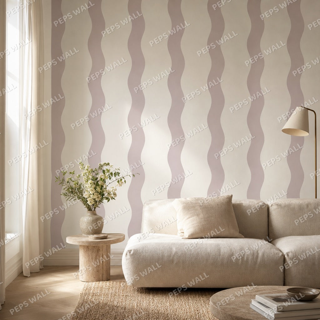 Terracotta Stripe Handdrawn wallpaper mural — living room mockup