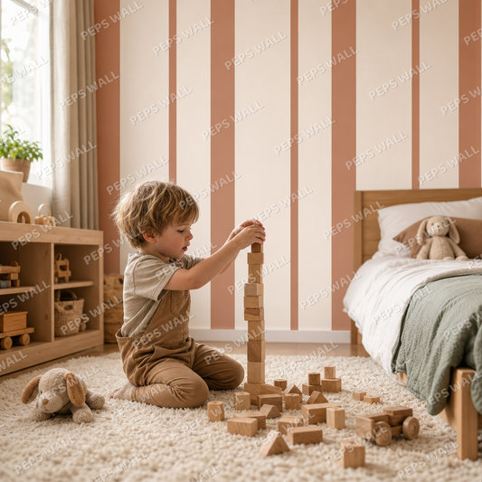 Terracotta Stripe Rhythm kids room wallpaper - custom mural printed and installed in Dubai