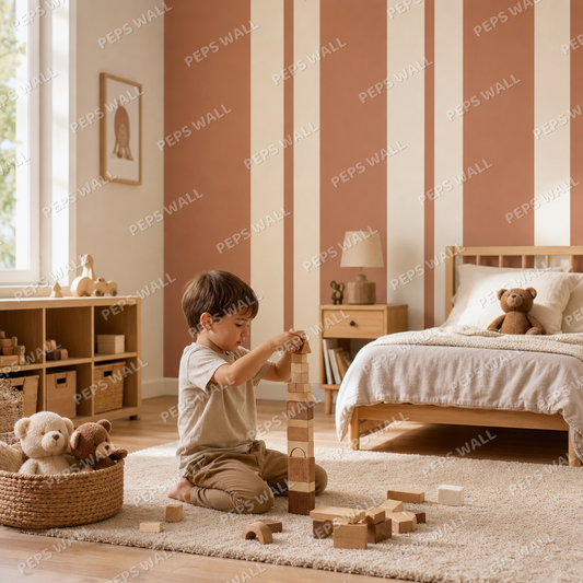 Terracotta Stripe Vintage kids room wallpaper - custom mural printed and installed in Dubai