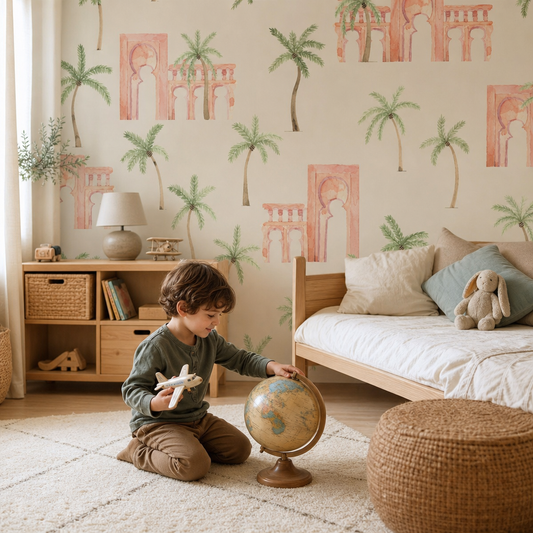 Travelling to Kech kids room wallpaper - custom mural printed and installed in Dubai