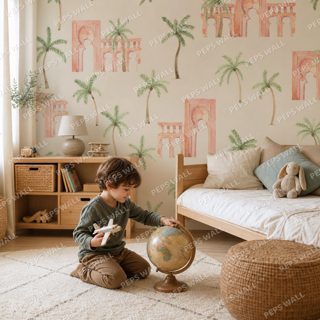Travelling to Kech kids room wallpaper - custom mural printed and installed in Dubai