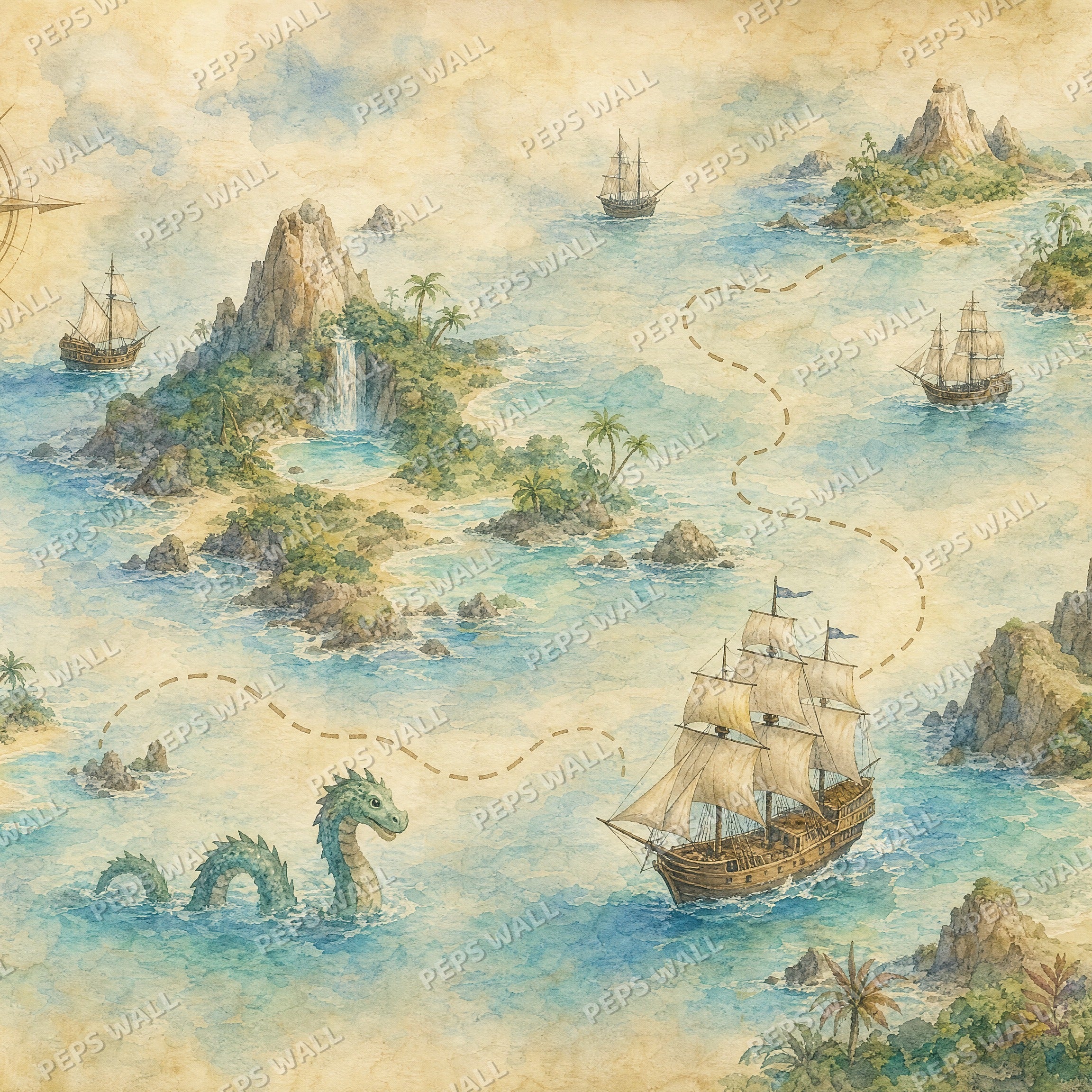 Treasure Map Adventure - Watercolor wallpaper design