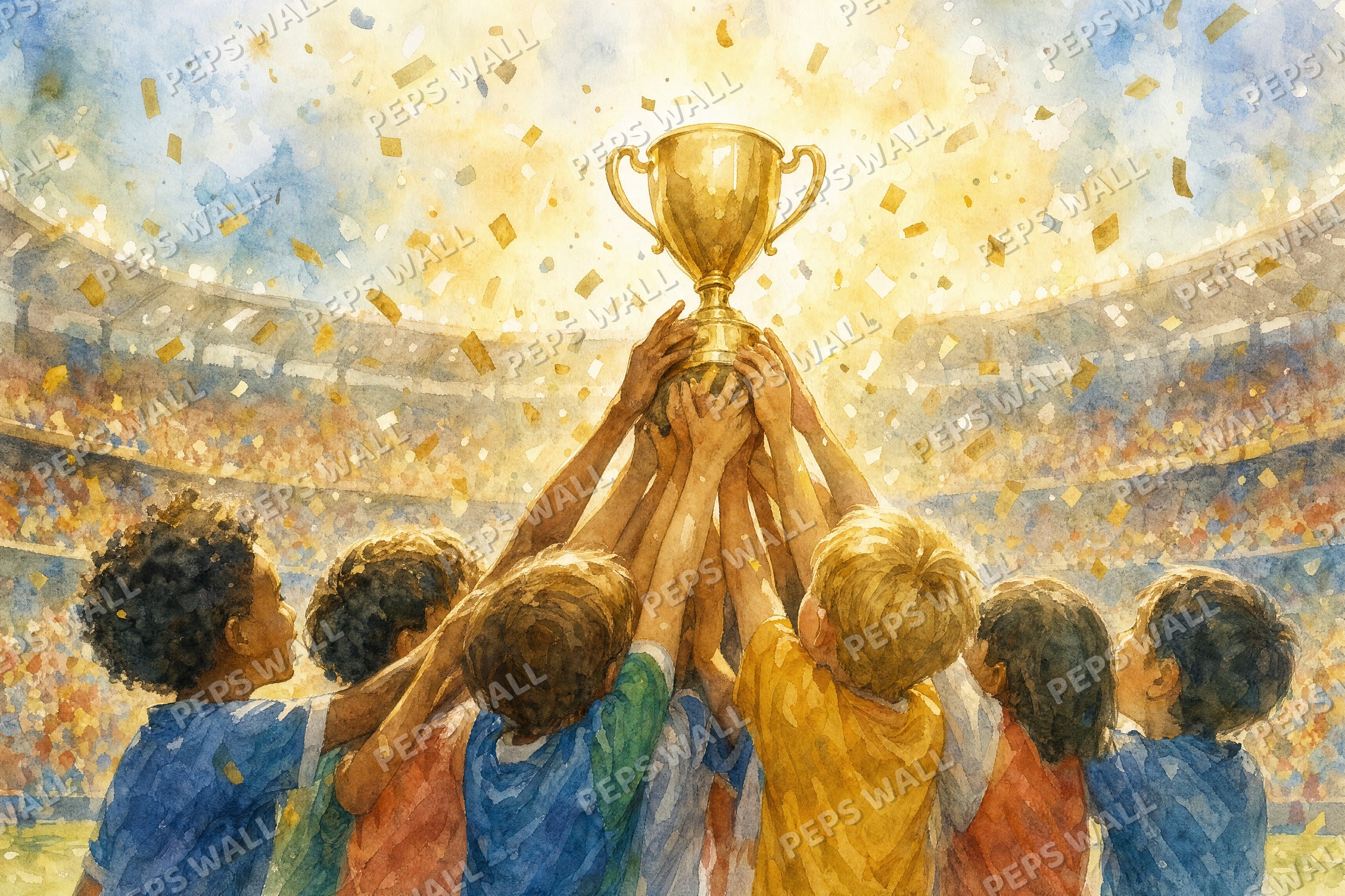 Trophy Day - Watercolor full wall mural design