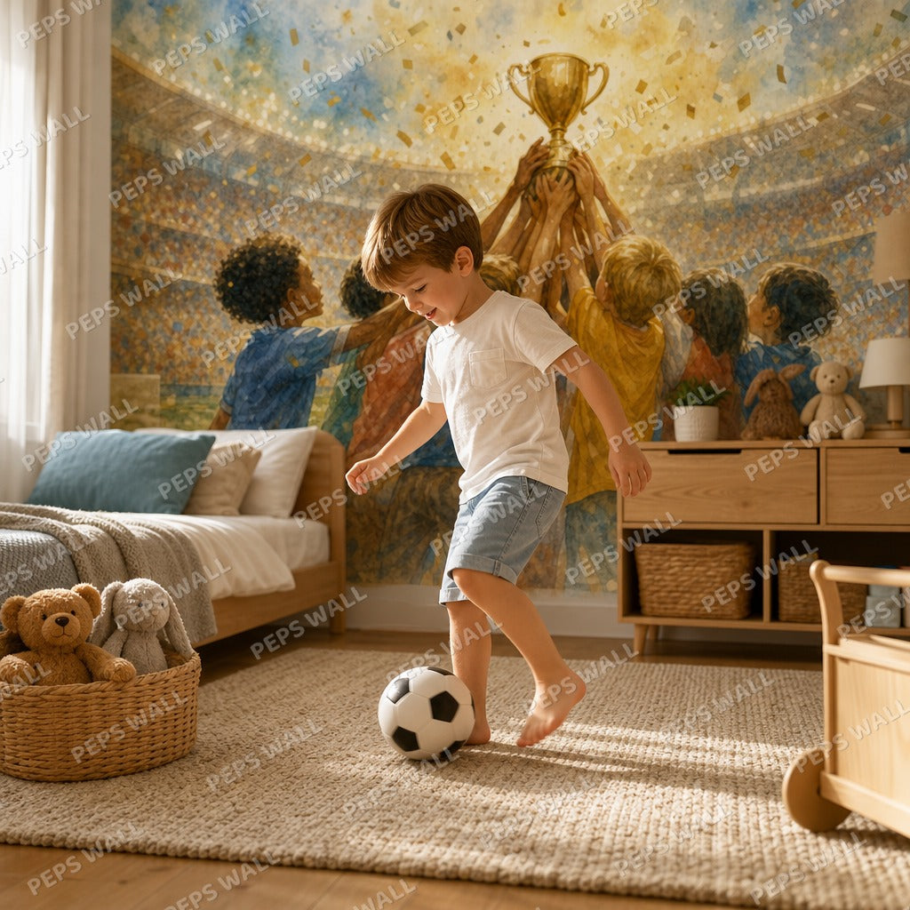 Trophy Day - Watercolor wallpaper mural — kids room mockup