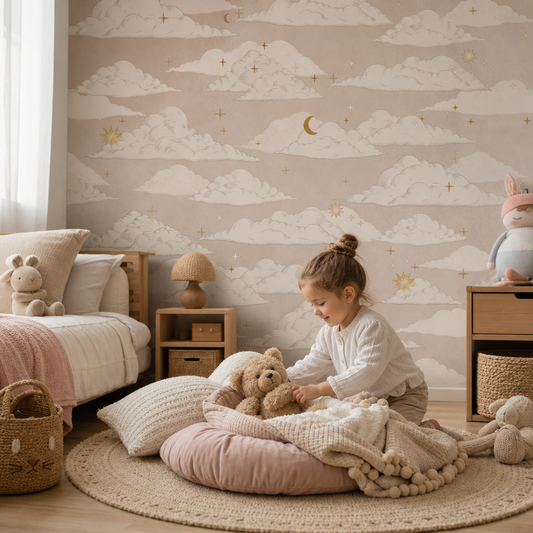 Twilight Clouds kids room wallpaper - custom mural printed and installed in Dubai