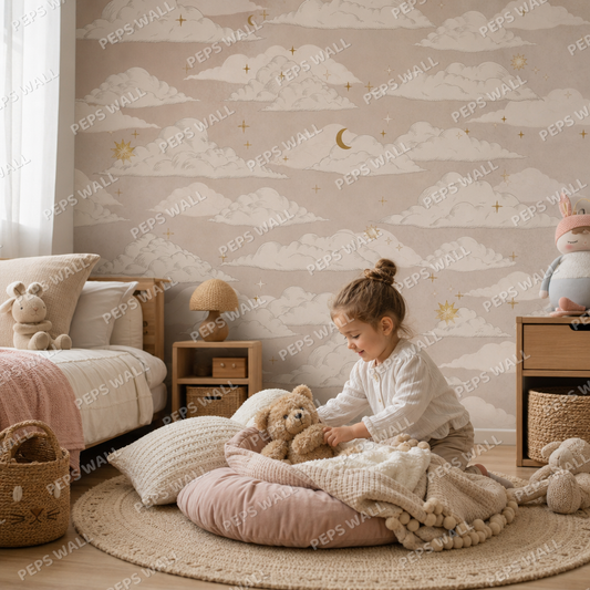 Twilight Clouds kids room wallpaper - custom mural printed and installed in Dubai