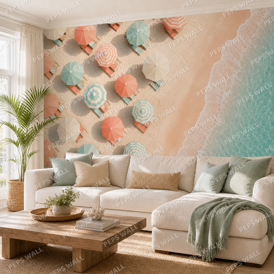Riviera from Above wallpaper in a Dubai living room - Peps Wall