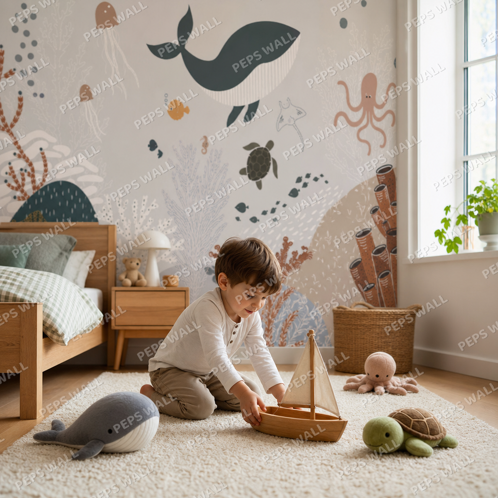 Under the Sea kids room wallpaper - custom mural printed and installed in Dubai