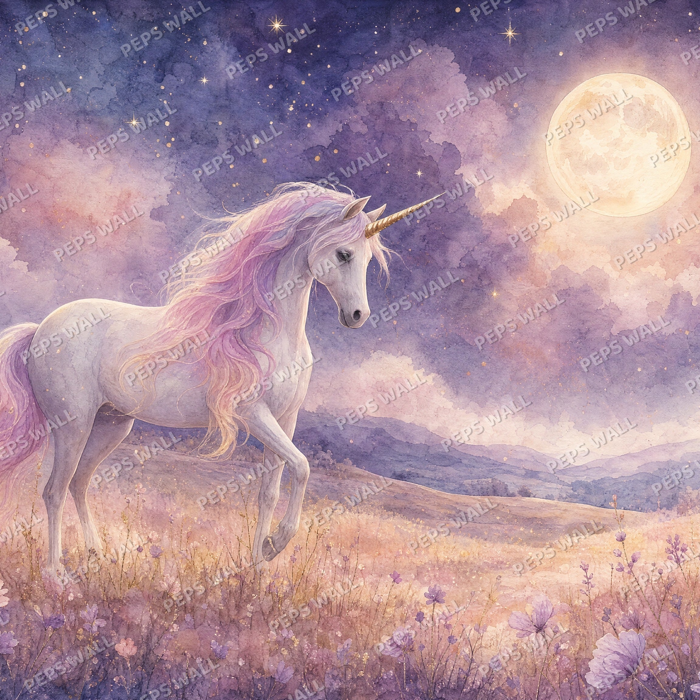 Unicorn Starlight - Watercolor wallpaper design