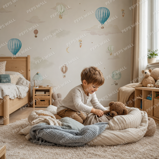 Up Up in the Sky kids room wallpaper - custom mural printed and installed in Dubai