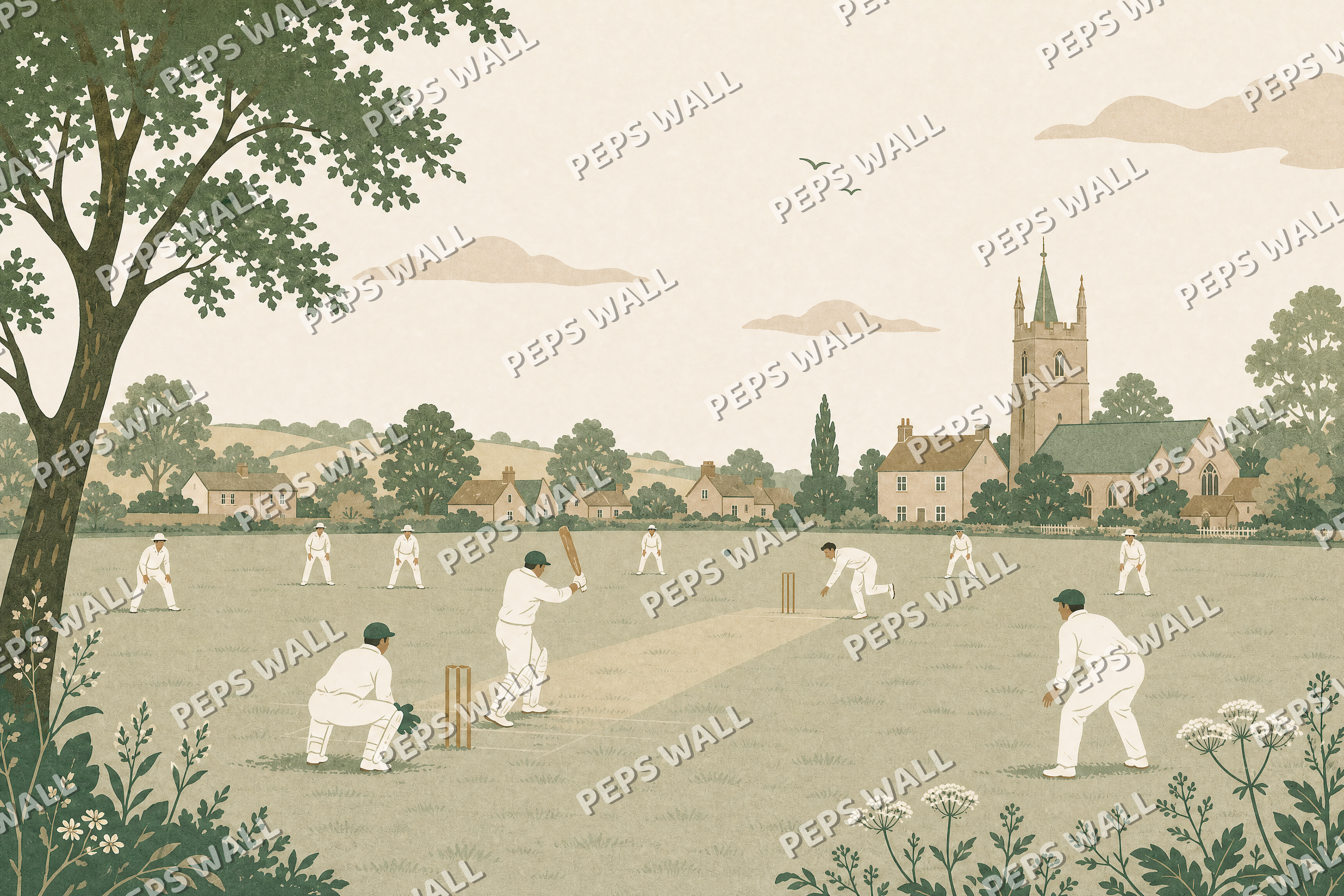 Vintage Cricket - made-to-measure wall mural design by Peps Wall Dubai