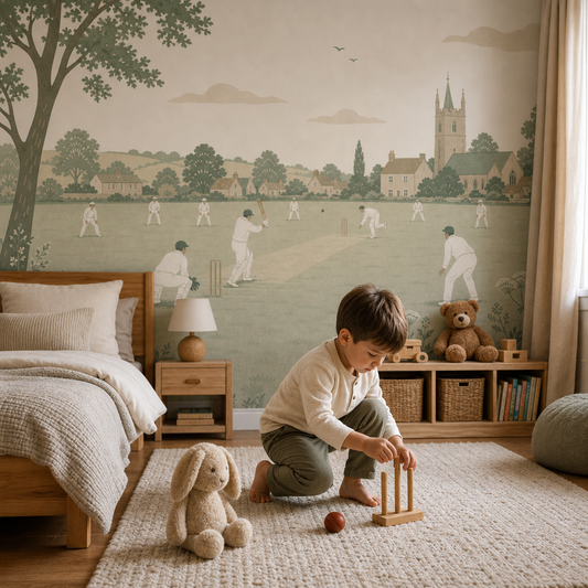 Vintage Cricket wallpaper in a Dubai kids bedroom - Peps Wall