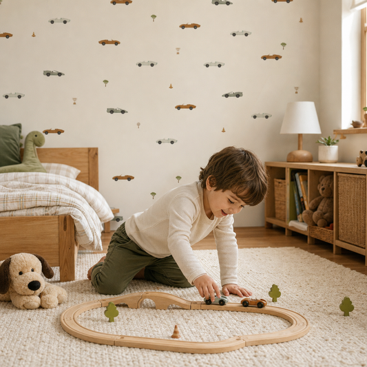 Vroom Vroom Wonderland kids room wallpaper - custom mural printed and installed in Dubai