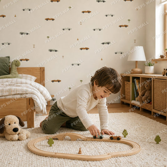 Vroom Vroom Wonderland kids room wallpaper - custom mural printed and installed in Dubai