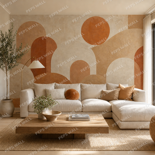 Wabi Arcs wallpaper in a Dubai living room - Peps Wall