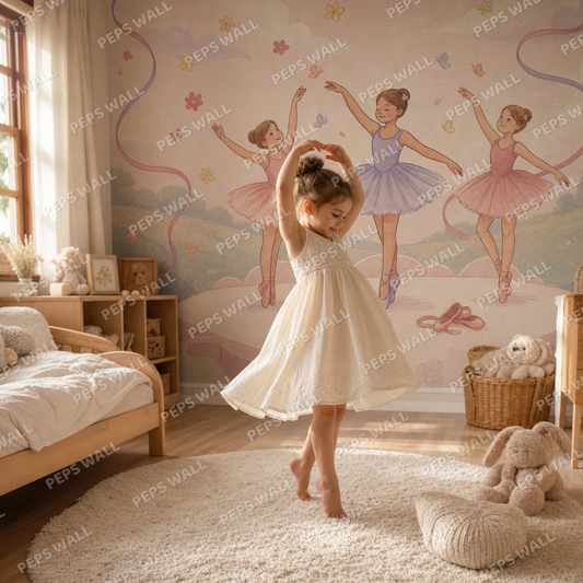 Whimsical Ballerinas kids room wallpaper - custom mural printed and installed in Dubai