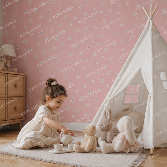 Whimsical Flowers kids room wallpaper - custom mural printed and installed in Dubai