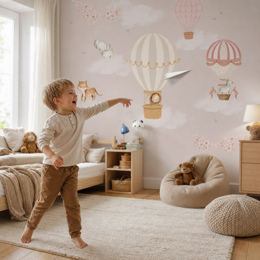 Whimsy Balloons kids room wallpaper - custom mural printed and installed in Dubai