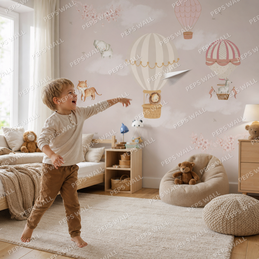 Whimsy Balloons kids room wallpaper - custom mural printed and installed in Dubai