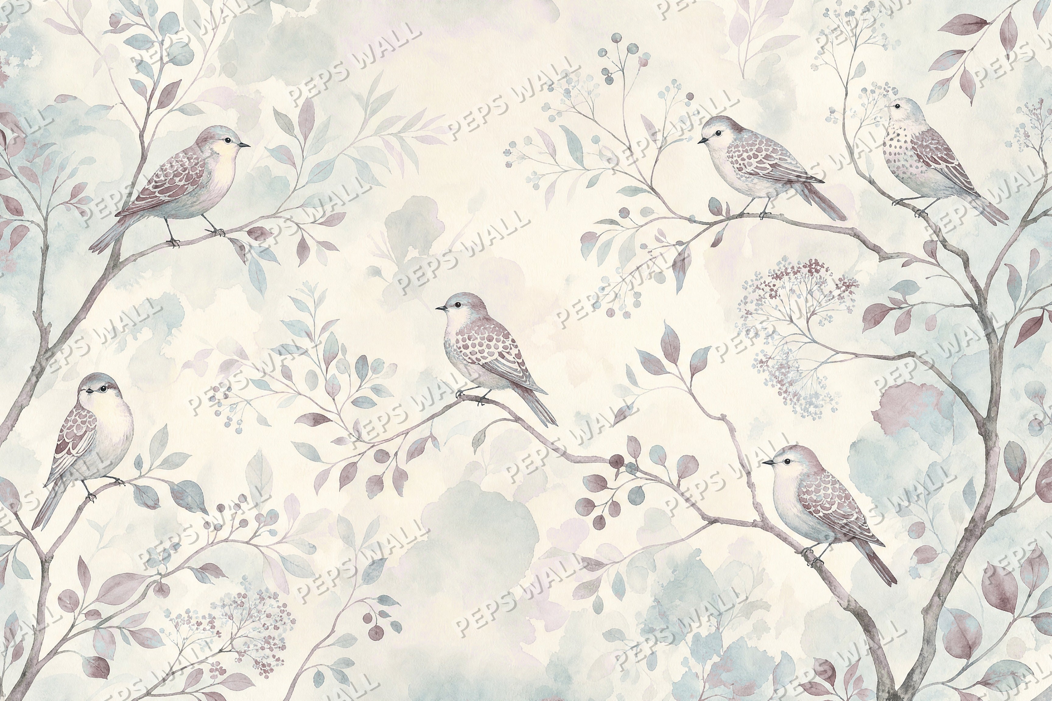 Whimsy Birds - Blush full wall mural design