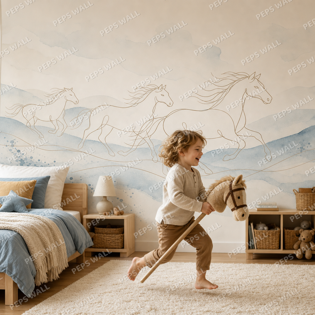 Wild Ponies wallpaper in a Dubai kids bedroom - Peps Wall