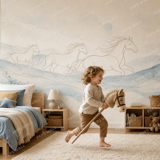 Wild Ponies wallpaper in a Dubai kids bedroom - Peps Wall