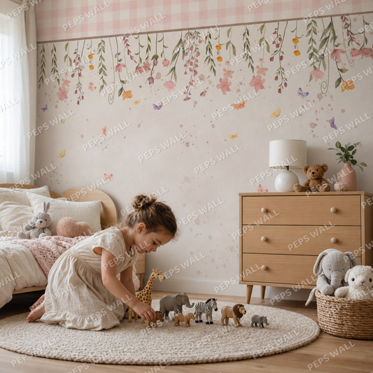 Wildflower & Ghigham kids room wallpaper - custom mural printed and installed in Dubai