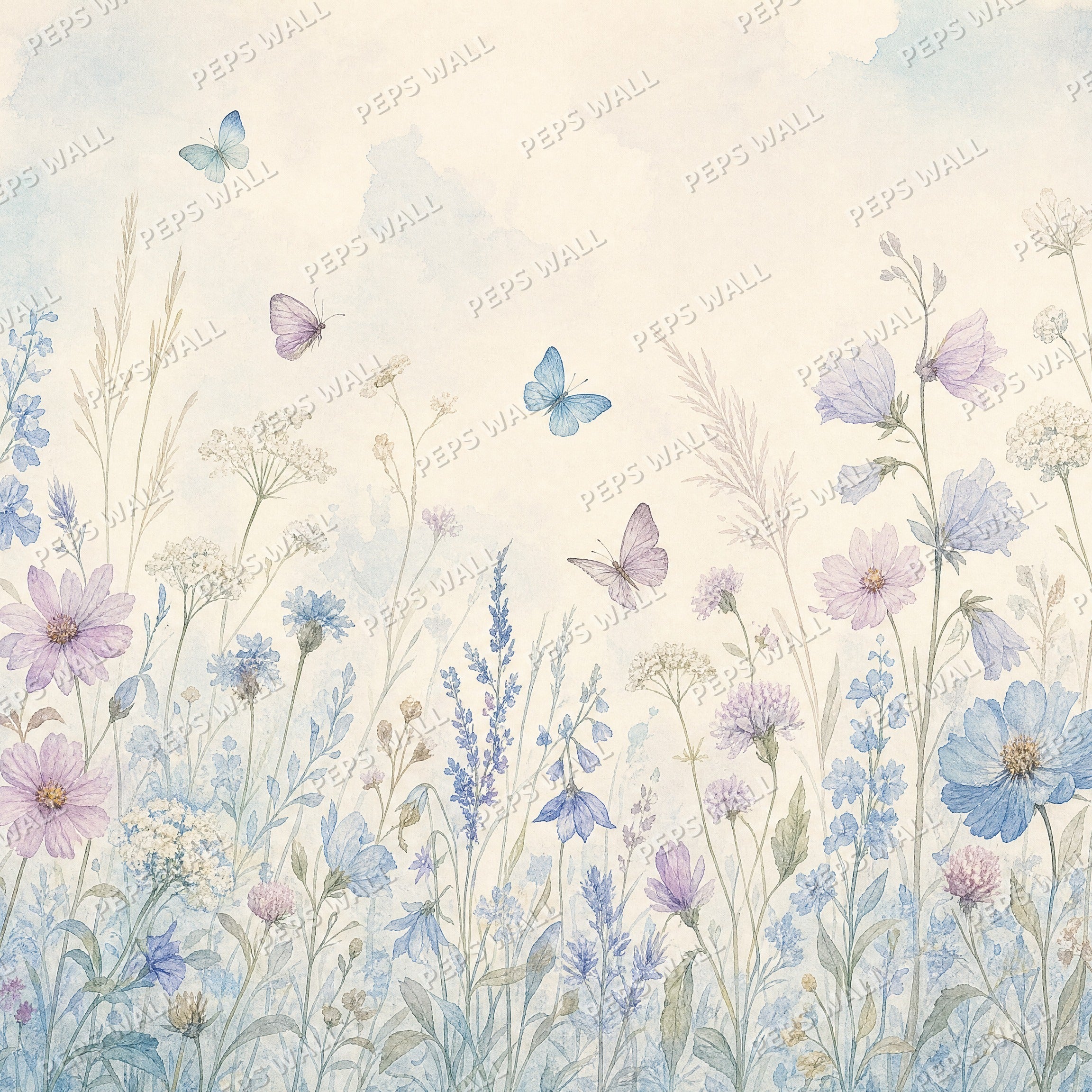 Wildflower Meadow - Blue wallpaper design